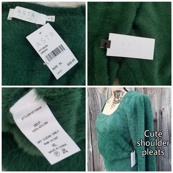 Square Neck Sweater Green Fuzzy Faux Mohair Crop ASTR Size XL Cropped NWT - Picture 4 of 8